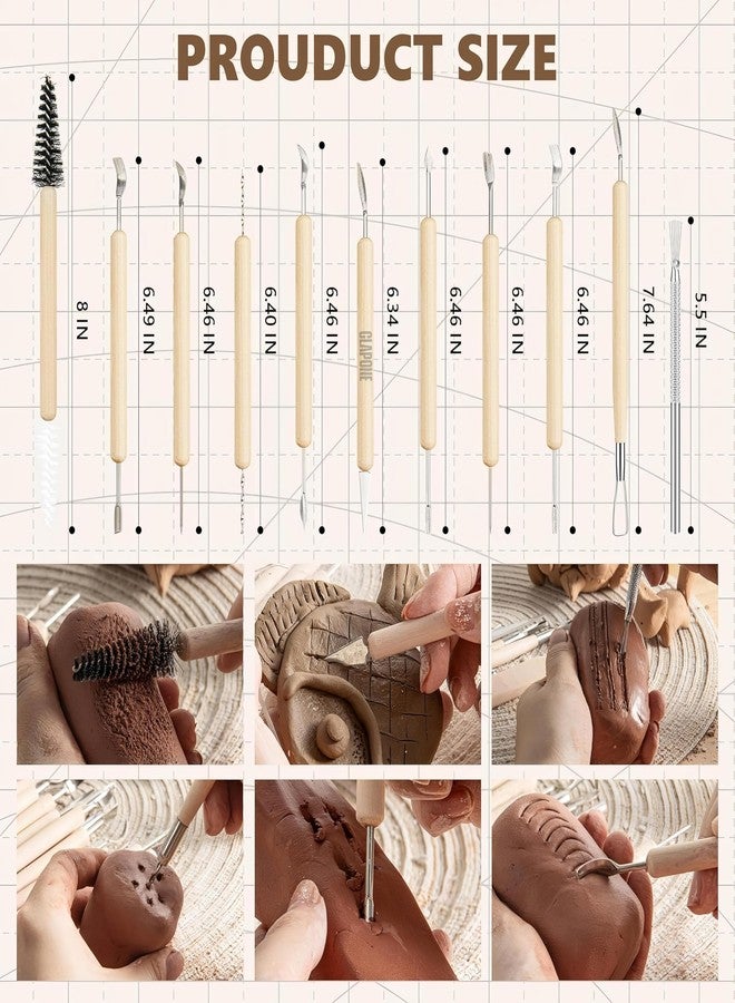 CLAPONE Wooden Handle Clay Pottery Sculpting Tools/Pottery Tool/Pottery Tools Kit for Clay/Sculpture/Tools for Art and Craft/Ceramic Modeling Tool/Crafting Supplies (11PC Double-Sided Clay Sculpting) - Image 3